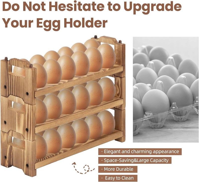 storenization Egg Holder Countertop, 3-tire Solid Wooden Egg Holder, Stackable Egg Storage Basket Holding Up to 36 Fresh Eggs, Chicken, Duck Eggs - Unfinished - Image 5